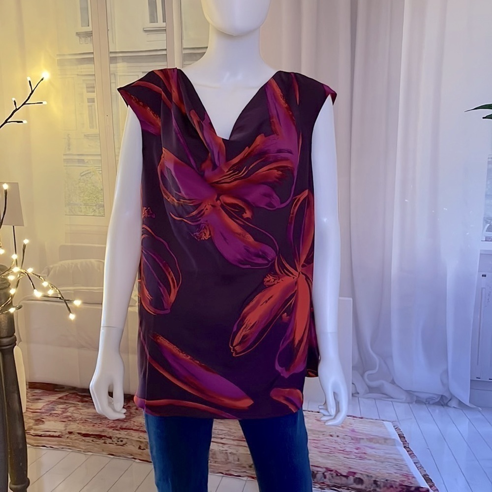 Worthington Colorful Floral Drape Neckline Top. Size 1X. P5/A2113